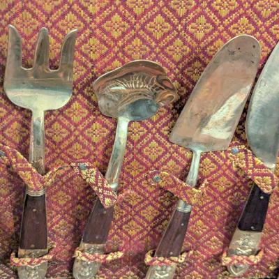 vintage Thai Siam Brass flatware set with rosewood handles in Storage box