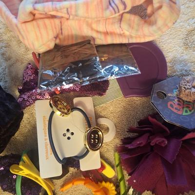 assorted hair bows, clips, and headbands.