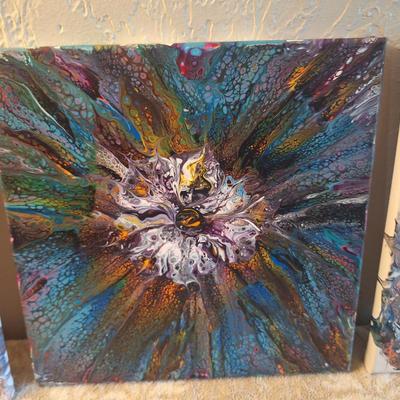 3 painting set of Acrylic pour or fluid.