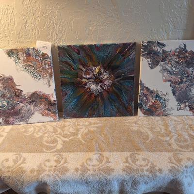 3 painting set of Acrylic pour or fluid.