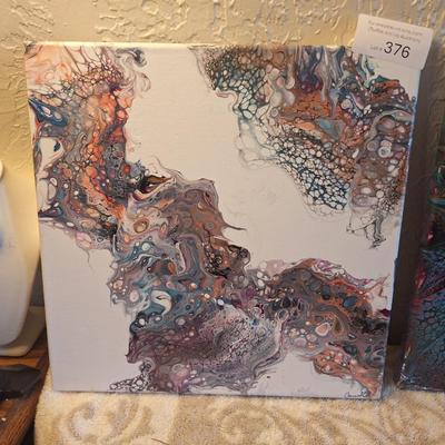 3 painting set of Acrylic pour or fluid.