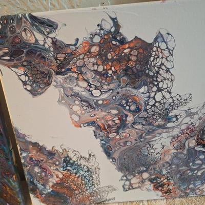 3 painting set of Acrylic pour or fluid.