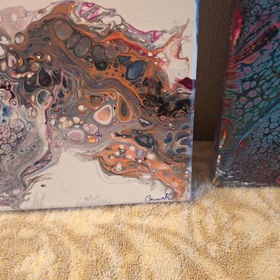3 painting set of Acrylic pour or fluid.