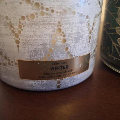 Bath & Body Works 3-wick candles: the "Winter" scent (left) and the "Mountain Teakwood" scent (right)