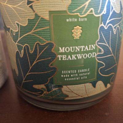 Bath & Body Works 3-wick candles: the "Winter" scent (left) and the "Mountain Teakwood" scent (right)