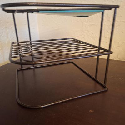 3-tier metal corner plate rack or cupboard organizer.