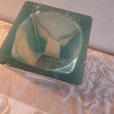  Blenko Glass model 8813S "Paper Bag" vase in a turquoise or green color.