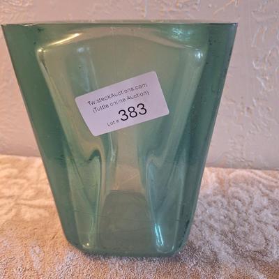  Blenko Glass model 8813S "Paper Bag" vase in a turquoise or green color.