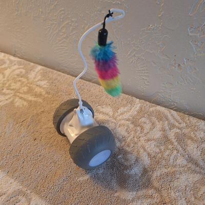 automatic interactive cat toy with a feather attachment