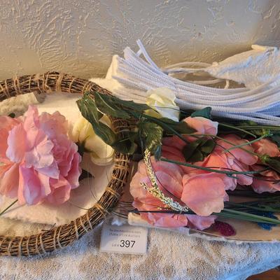 wreath and flowers and other items to build a wreath