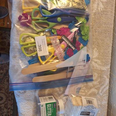 Assorted arts and crafts supplies,
