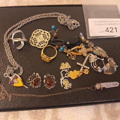 mixed lot of jewerly, some damaged or mismatched.  The two necklaces are all that is without some kind of damage.