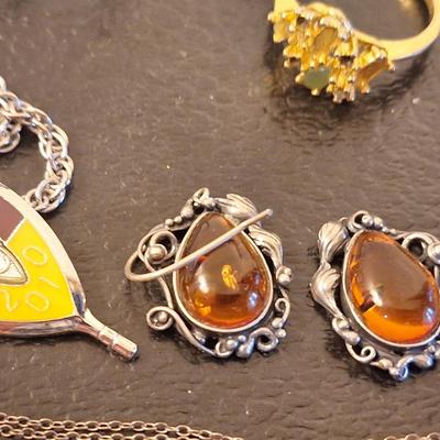 mixed lot of jewerly, some damaged or mismatched.  The two necklaces are all that is without some kind of damage.