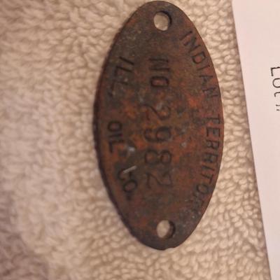 Antique Metal Tag for Oil Barrel/Drum or well site.  It is labeled Indian Territory  No 2892  ILL Oil co- so it pre-dates statehood for...