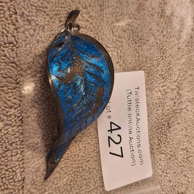 Blue Labradorite leaf in sterling silver hair clip -missing the stick part