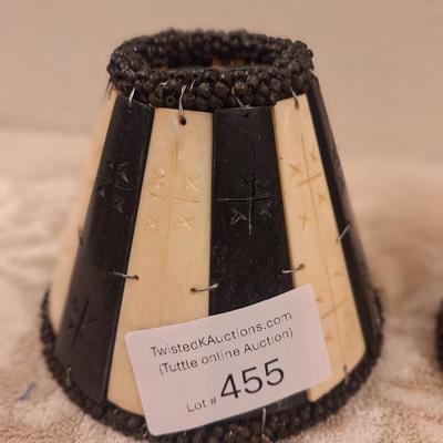 pair of small carved bovine bone tile lampshades