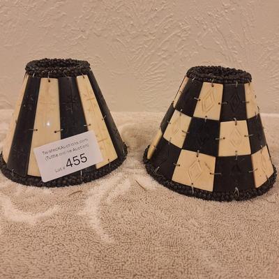 pair of small carved bovine bone tile lampshades