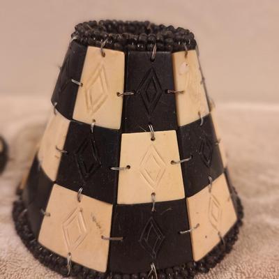 pair of small carved bovine bone tile lampshades