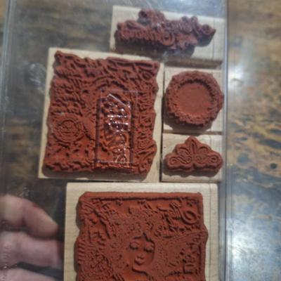 Stampin' Up! Yuletide Montage set of 5 wood-mounted rubber stamps.