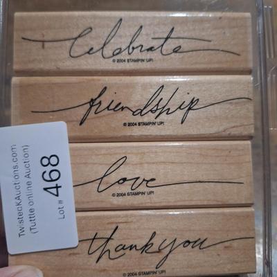  retired Stampin' Up! "Wonderful Words" set of four wood-mounted rubber stamps.