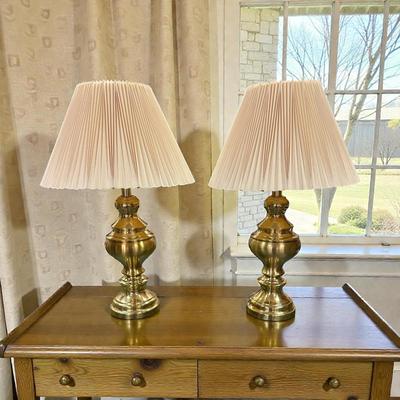 Pair Stiffel Style Brass Table Lamps with Pleated Shades