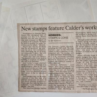 Sale Photo Thumbnail #153: This lot is for a Calder Commemorative Stamp Plate. This stamp was designed and issued by the USPS in 1997.  The plate holds 20 stamps with a postage value of 32 cents each. The total usable value is $6.40. The collector's value is up to you.  Also includ