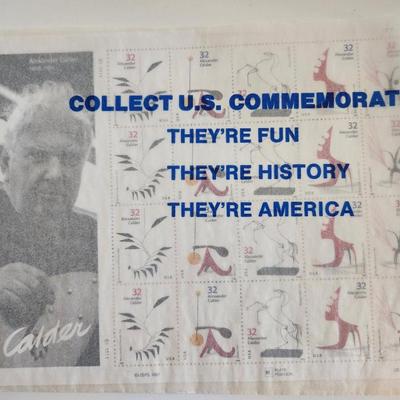 Sale Photo Thumbnail #151: This lot is for a Calder Commemorative Stamp Plate. This stamp was designed and issued by the USPS in 1997.  The plate holds 20 stamps with a postage value of 32 cents each. The total usable value is $6.40. The collector's value is up to you.  Also includ