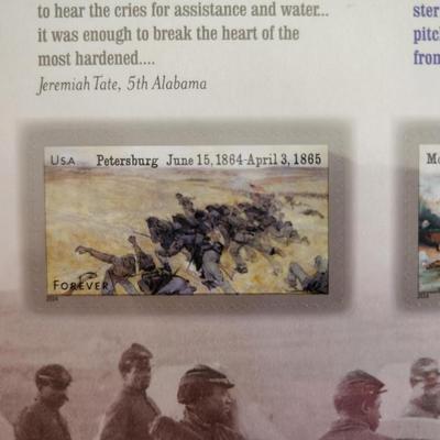 Sale Photo Thumbnail #159: This auction lot is for a Civil War 1864 Commemorative Stamp Plate.  These commemorative stamps were issued in 1994 to honor the years 1861 through 1864 of the Civil War. Each commemorative sheet has 2 stamps with 32 cents face value. These stamps and she