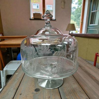 Leonard Silver Summerfield Etched Glass cake Stand with Dome