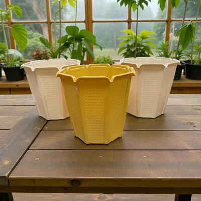 Set of Three Vintage Rubbermaid Octagon Wastebaskets Model 2945