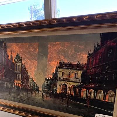 Large Original Paris Street Scene Oil Painting, Signed “Tritti” – Framed European Cityscape, 56” x 32”