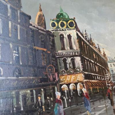 Large Original Paris Street Scene Oil Painting, Signed “Tritti” – Framed European Cityscape, 56” x 32”