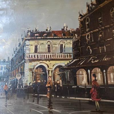 Large Original Paris Street Scene Oil Painting, Signed “Tritti” – Framed European Cityscape, 56” x 32”