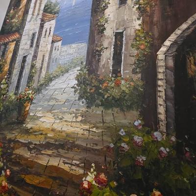 Original Oil Painting of a Mediterranean Hillside Village by Marino
