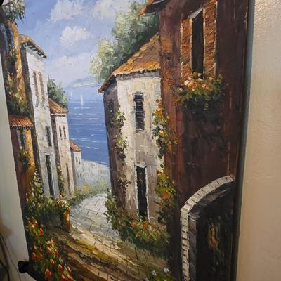 Original Oil Painting of a Mediterranean Hillside Village by Marino