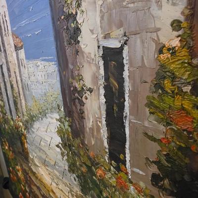 Original Oil Painting of a Mediterranean Hillside Village by Marino