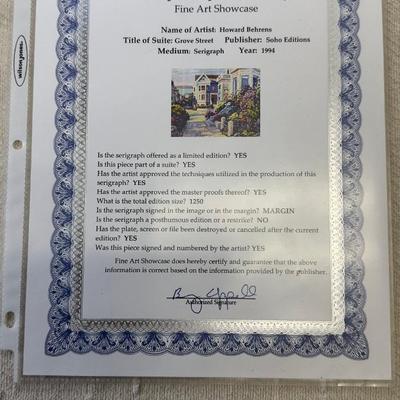 Signed Limited Edition Serigraph Grove Street By Howard Behrens  Hand-Signed With Certificate Of Authentici
