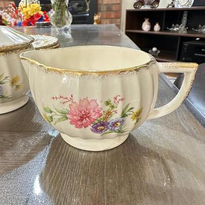 22K Pure Gold Vintage Floral Porcelain Dinnerware Set With Gold Trim Plates, Cups, Bowls & Serving 43 Pieces