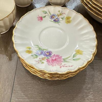 22K Pure Gold Vintage Floral Porcelain Dinnerware Set With Gold Trim Plates, Cups, Bowls & Serving 43 Pieces