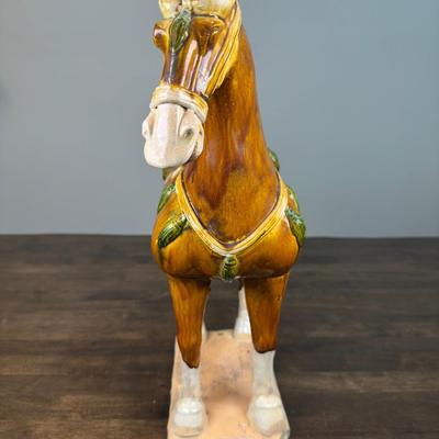 Large 1920s Style Chinese Tang-Style Sancai Glazed Porcelain Horse