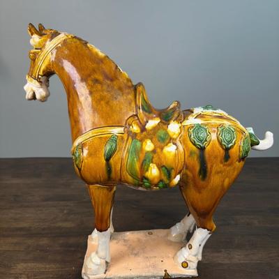 Large 1920s Style Chinese Tang-Style Sancai Glazed Porcelain Horse