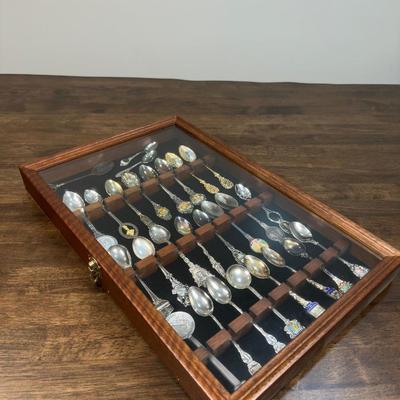 Souvenir Spoons Displayed In A Wooden Case -