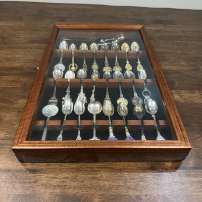 Souvenir Spoons Displayed In A Wooden Case -