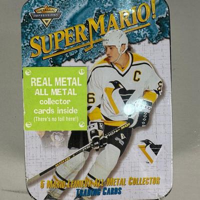 1996 Metallic Impressions Super Mario Lemieux 5 Metal Card Set Gift Tin SEALED