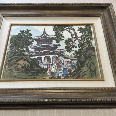 Vintage Framed Sand Painting Oriental Splendor By Stamba, Signed & Certified