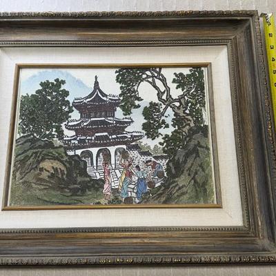 Vintage Framed Sand Painting Oriental Splendor By Stamba, Signed & Certified