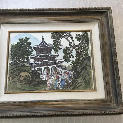Vintage Framed Sand Painting Oriental Splendor By Stamba, Signed & Certified