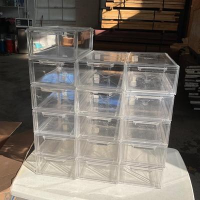 888 Set of 16 Clear Front Open Drawer Containers