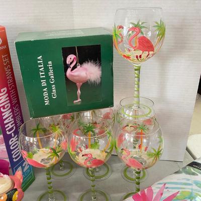 894 Large Pink Flamingo Wine Glasses, Party Decor, and more