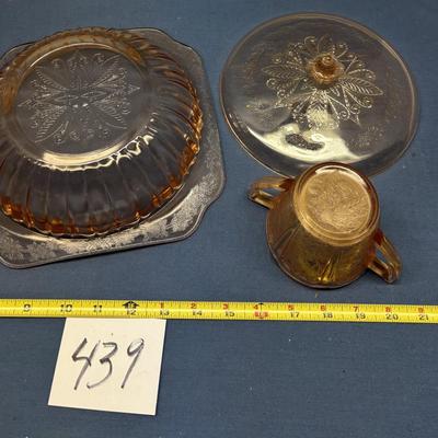 Jeannette Pink 9” Covered Depression Glass Bowl and Creamer